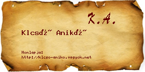 Klcsó Anikó névjegykártya